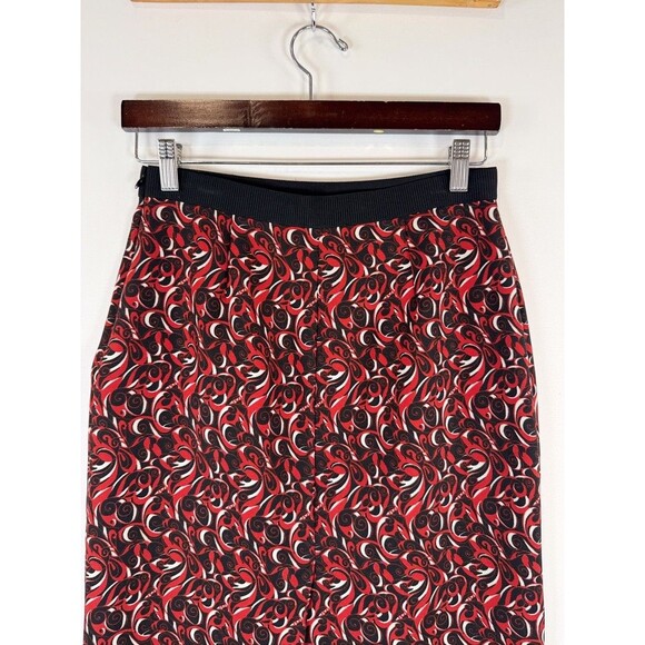 Miu Miu Womens Skirt Red FW 2000 Floral Straight Pencil Italian Pull On Small - Picture 9 of 10